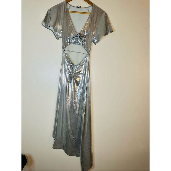 We Wore What Silver Asymmetrical Cutout Dress Size XS New - Picture 4 of 8